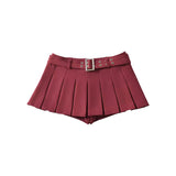 goosudu Alexis Solid Color Pleated A-Line Low Waist Mini Skirt