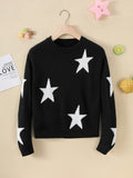 1pc Cozy Stars Pattern Crew Neck Sweater for Girls - Soft Casual Knit Pullover Jumper Top for Winter Fall Season - Girls' Warm and Comfortable Clothing for School Daily Wear