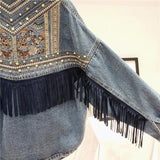 Denim Jacket Korean Floral Embroidery Suede Fringe Loose Chaquetas Mujer Coat Long Sleeve Outerwear Women Veste Femme 240311