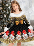 Girls Elegant Snowflake Pattern Crew Neck Long Sleeve Dress - Soft, Comfortable, and Festive - Perfect for Christmas, Spring, and Fall Occasions, Great Gift Idea