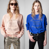 zadig et voltaire 23ss Designer Sweatshirt Fashion New Classic Letter Embroidery Pink Cotton Women Embroidered Pullover Jumper Sweater