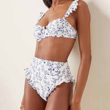 Sexy Printed Bikini Ruffle Swimsuit Two-piece Push Up High Waist Swimwear Triangle Swimming Biquini Beach Dress Summer Beachwear