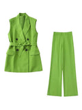 Set Woman 2 Pieces Summer Traf New Fashion With Belt Vest Coat + High Waist Pants Female Two-Piece Sets Womens Outifits