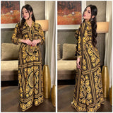 New Arrivals Dress For Women's Muslim French Elegant Long Sleeve Blouse Collar Dress Middle East Pearl Green Printed Skirt