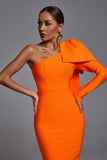 goosudu Abbey Orange One Shoulder Bandage Dress