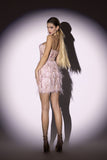 goosudu Lalia Pink Sequin Feather Mini Dress