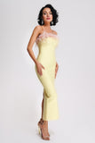 goosudu Melissa Strapless Feather Midi Bandage Dress