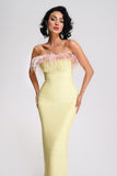 goosudu Melissa Strapless Feather Midi Bandage Dress