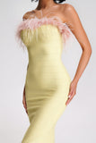 goosudu Melissa Strapless Feather Midi Bandage Dress