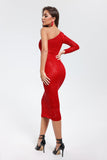 goosudu Ethel Sequins One Shoulder Midi Dress