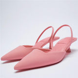 woloong Summer New Women's Sandals Closed Toe Green Single Shoes With Thin Heel Mid-heeled Fashion Hollow Pointed Toe Women Shoes