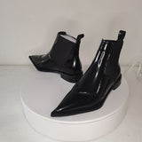 New Women Ankle Boots plus size 22-26.5cm Cow patent leather Chelsea boots Low-heeled fashion all-match black boots