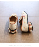 New Women Casual Shoes Pumps Spring Fashion Girl Star Embroidery Pearl Flax Chain High Heel Shoes Slip-on Loafers
