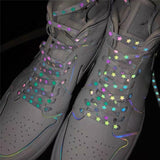 woloong  New Holographic Reflective Star Shoelaces Double-sided Reflective High-bright Luminous Flat Laces Sneakers ShoeLaces Strings