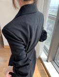 woloong Hot New Design Korean Style High Street Womens Fashion Cute Elegant Office Lady Button Notched Long Split Slit Sexy Blazer Dress