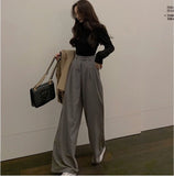 Retro Solid Color Wild Straight Wide Leg Pants Female Spring New Korean Fashion High Waist Casual Long Pants