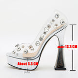 New Fashion Sexy Slingback PVC Crystal Peep Toe Women Sandals High Heels Slip On Party Wedding Platform Elegant Shoes
