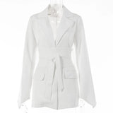 Office Ladies Blazer Dress Women Suits with Belt Outerwear Women's Jackets Long Sleeve Elegant White Black Jacket Female