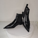 New Women Ankle Boots plus size 22-26.5cm Cow patent leather Chelsea boots Low-heeled fashion all-match black boots