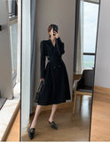 woloong Hot New Design Korean Style High Street Womens Fashion Cute Elegant Office Lady Button Notched Long Split Slit Sexy Blazer Dress