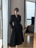 woloong Hot New Design Korean Style High Street Womens Fashion Cute Elegant Office Lady Button Notched Long Split Slit Sexy Blazer Dress