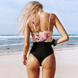 goosudu Pink Floral One-Piece Swimsuit Women High Leg Cut Sexy Monokini Bathing Suits New Girls Beach Bathing Suit Swimwear