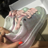 woloong Autumn Leather Women Shoes New Style Fashion Platform Shoes Ins Platforms Sneakers Tide Shine Bling Rhinestone Shoes