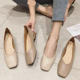 woloong New Spring Flats Shoes Women Wooden Low Heel Ballet Square Toe Shallow Brand Shoe Slip On Loafer zapatos de mujer big size 35-41