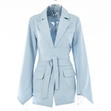 Office Ladies Blazer Dress Women Suits with Belt Outerwear Women's Jackets Long Sleeve Elegant White Black Jacket Female