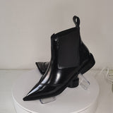 New Women Ankle Boots plus size 22-26.5cm Cow patent leather Chelsea boots Low-heeled fashion all-match black boots