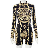 goosudu  Classical Print O Neck Long Sleeve Playsuit New Year Sexy Slim Sports Elegant Casual Streetwear Concise Y2K