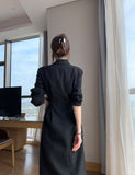 woloong Hot New Design Korean Style High Street Womens Fashion Cute Elegant Office Lady Button Notched Long Split Slit Sexy Blazer Dress