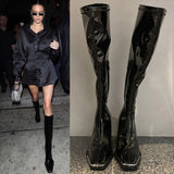 goosudu Fashion New Fashion Women Boots Metal Square Toe Over the Knee Women Boots High Heel Boots Autumn Winter Warm Women Boots