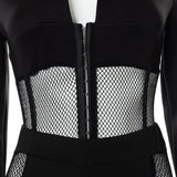 goosudu Patchwork Mesh Long Sleeve Single Breasted Bodysuit See Through Leggings Two Piece Set Autumn Women Fashion Sexy