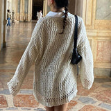 Dourbesty Women Hollow Out Crochet Sweater Vintage Fairycore Grunge Smock Knit Pullovers Fishnet Bathing Suit Cover Ups Swimwear