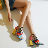 New Designer High Heel Shoes Women Summer Sandals Ruffles Bird Decor Party Heels Bling Rhinestone Chunky Heel Novelty Sandalias