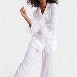 Sleepwear for Women New Cute Silk Cotton Light Luxury Ostrich Wool Pajamas Two-Piece Set Solid Color Home Suit