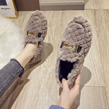 woloong  Autumn and Winter New Outdoor Home Indoor Wool Bag with Cotton Shoes Anti Slip Warm Lady Beans Shoes