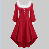 Aieru Christmas Costume Party Dress Women Long Sleeve Deep V-neck Vintage Elegant Winter Dress New Year Holiday Robe