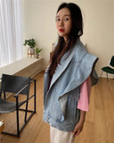 New Sleeveless Waistcoat Pockets Streetwear Oversized Spring Autumn Women's Denim Jeans Jackets Tops