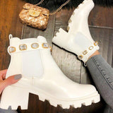 woloong  New Women Ankle Boots Crystal Rhinestone Slip On Platform PU Leather Women's Booties Spring Autumn Females Footwear Plus Si