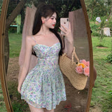 goosudu Sexy Strap Floral Dress Women Designer Korean Elegant Sweet Mini Dress Sleeveless Chiffon Slim Fairy Party Dress Summer New