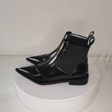 New Women Ankle Boots plus size 22-26.5cm Cow patent leather Chelsea boots Low-heeled fashion all-match black boots