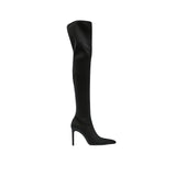 goosudu High Heel Over Knee Boots For Women Winter New Brand Ladies Black Elastic Satin Pointy Side Zip Slim Heel Stiletto Boots