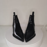 New Women Ankle Boots plus size 22-26.5cm Cow patent leather Chelsea boots Low-heeled fashion all-match black boots
