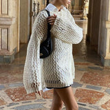 Dourbesty Women Hollow Out Crochet Sweater Vintage Fairycore Grunge Smock Knit Pullovers Fishnet Bathing Suit Cover Ups Swimwear
