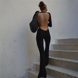 Aieru Black Sexy Backless Jumpsuits for Women Casual Flare Pants Rompers Club Party One Piece Outfits Overall Clothes