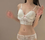 goosudu Sexy pure desire underwear sets outerwear thin white lace lingerie and panties suit cute no steel ring girl bra set