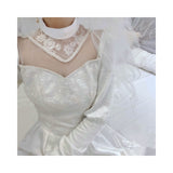 NEW Wedding Dress Tea Lenght Long Sleeves Lace High Neck Korean Style Robe De Mariage Wedding Gown Private Marriage платье белое