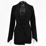 Office Ladies Blazer Dress Women Suits with Belt Outerwear Women's Jackets Long Sleeve Elegant White Black Jacket Female